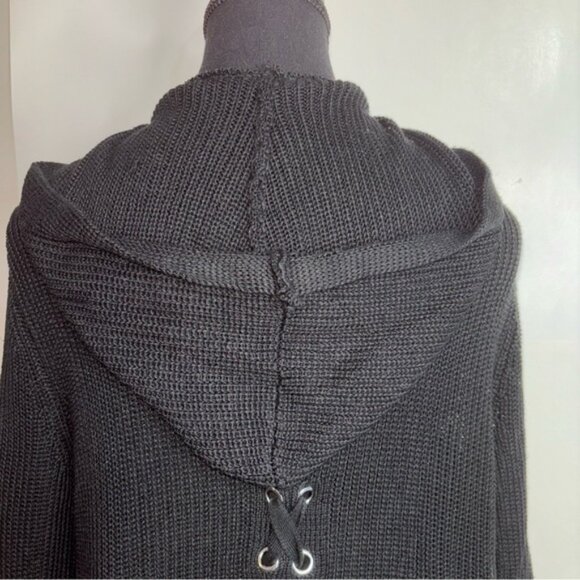 Soho Black Women's M Sweater Open Front Longline Cardigan Crisscross Back Pocket - Picture 9 of 12